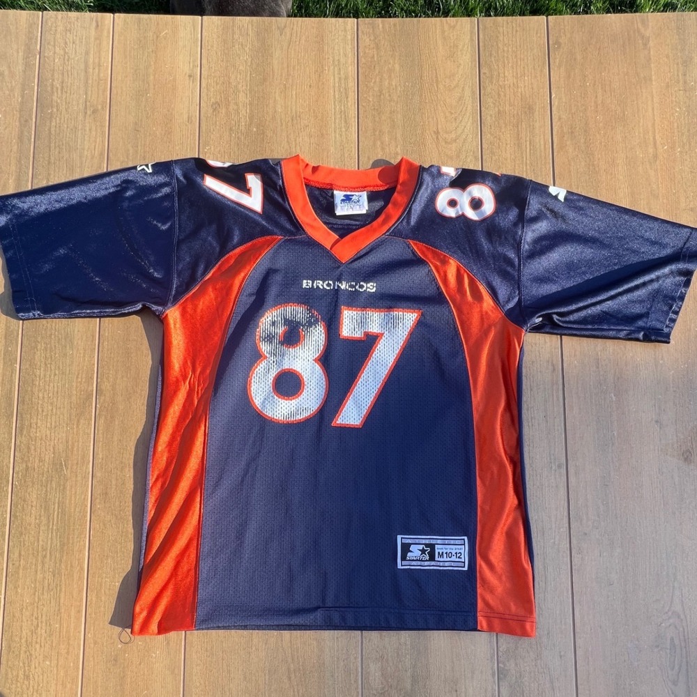 Starter‎ Denver Broncos McCaffrey 87 Jersey Navy Blue Orange Youth Medium 10-12